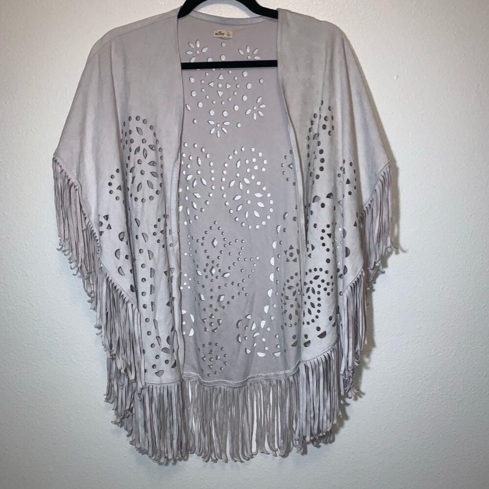 Hollister Faux Suede Fringe Tassel Kimono Cardigan